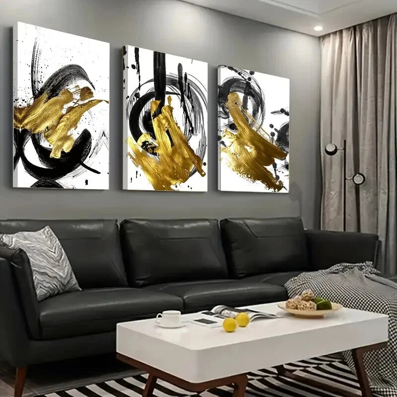 3pcs Abstract Golden Foil Décor Perfect Wall Art Set Canvas Framed 40x60cm - High Quality Print 100% Australian Made Wall Canvas Ready to Hang