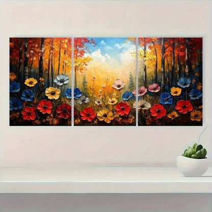 3pcs Colorful Forest Field Oil Painting Metal Print Ready to Hang Art