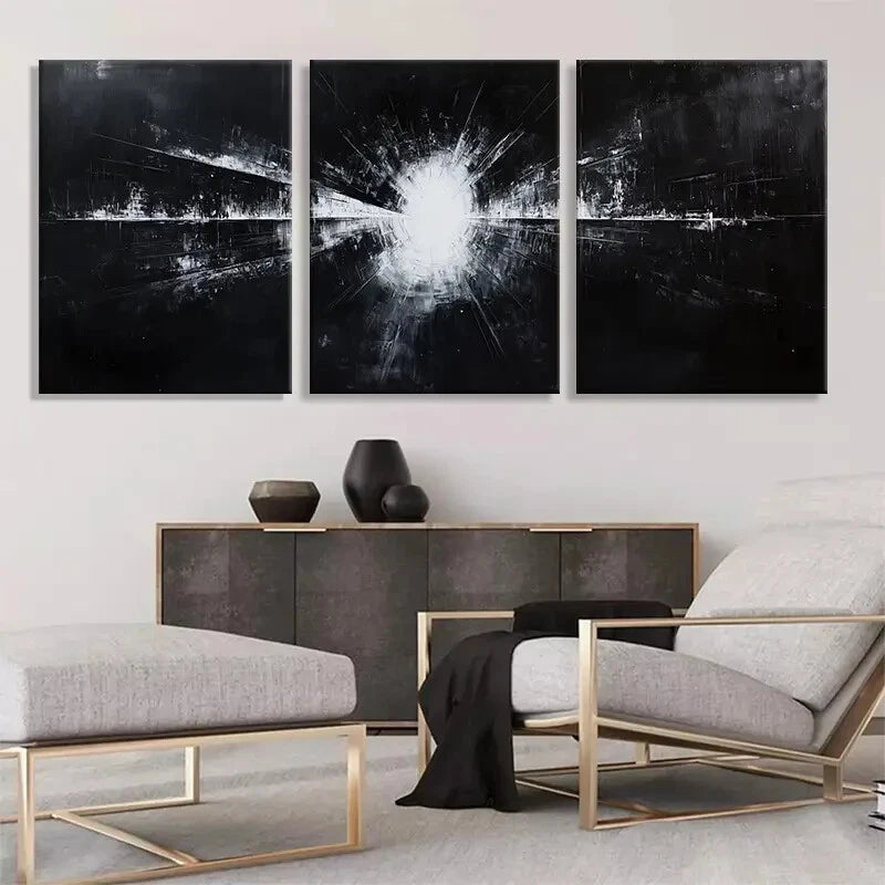 3pcs Abstract Black White Light Perfect Wall Art Set Canvas Framed 40x60cm - High Quality Print 100% Australian Made Wall Canvas Ready to Hang