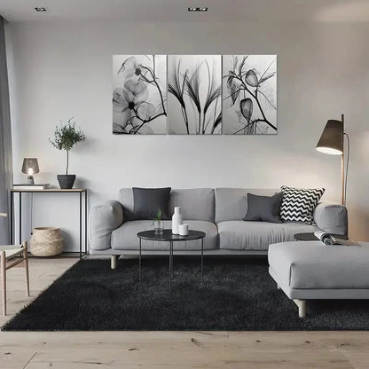 3pcs Modern Abstract Black & White Floral Wall Art Set Canvas Framed 60x90cm - High Quality Print 100% Australian Made Wall Canvas Ready to Hang