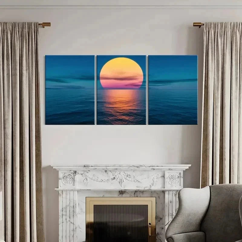3pcs Sea Surface At Sunset Landscape Wall Art Set Canvas Framed 40x60cm - High Quality Print 100% Australian Made Wall Canvas Ready to Hang