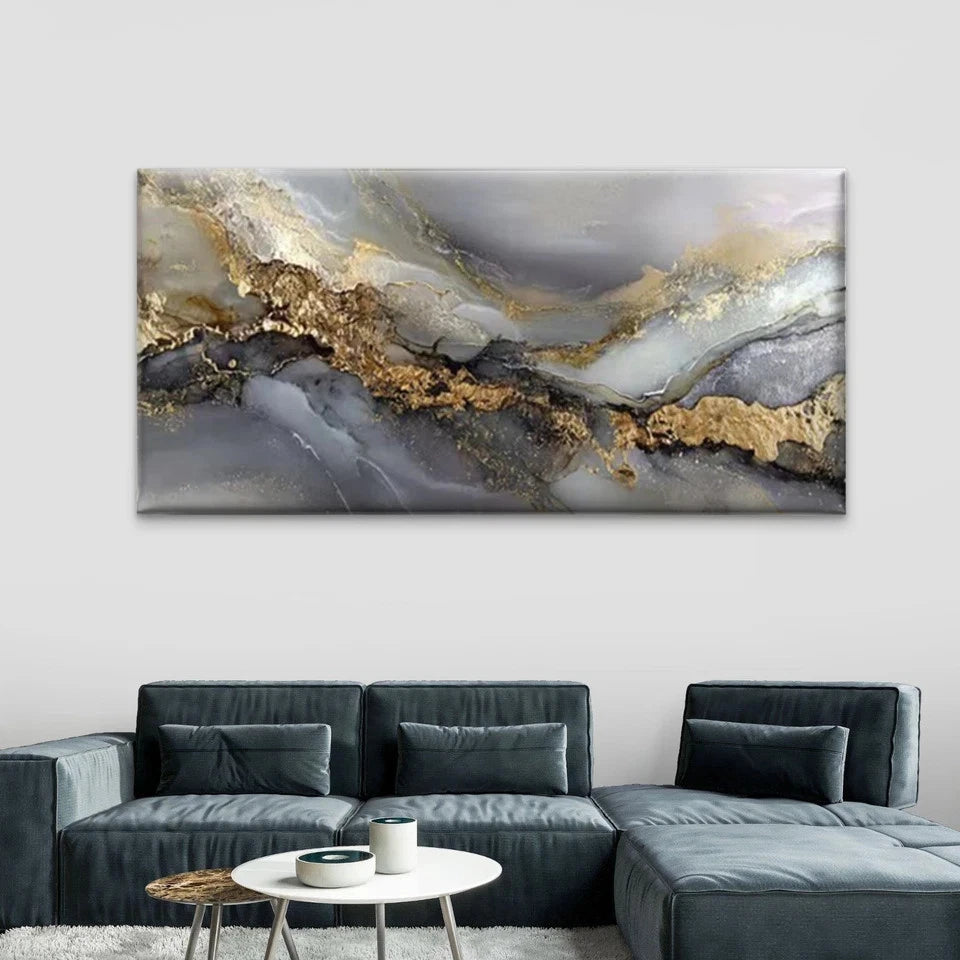 Abstract Golden Leaf Painting Wall Art Canvas Office Home Room Framed 120x60cm