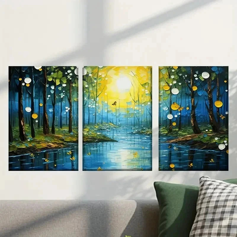 3pcs Forest with a River And Trees Wall Art Set Canvas Framed 40x60cm - High Quality Print 100% Australian Made Wall Canvas Ready to Hang
