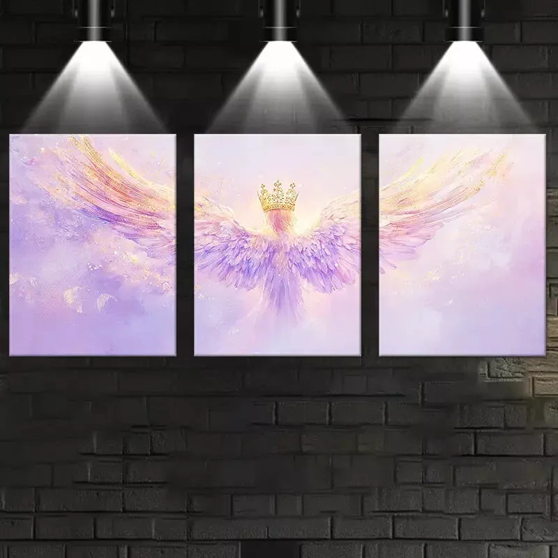 3pcs Elegant and Beautiful Angel with gold Clown Wall Art Set Canvas Framed 50x70cm - High Quality Print 100% Australian Made Wall Canvas Ready to Hang - Bella Home Decor