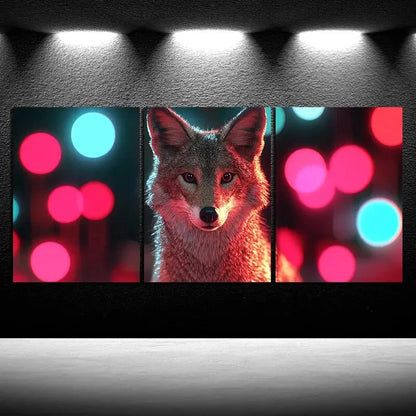 3pcs Charming Coyote Trio Colourful Bubbles Metal Print Ready to Hang Art
