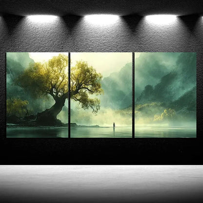 3pcs The Trees on The Island Painting Metal Print Ready to Hang Art