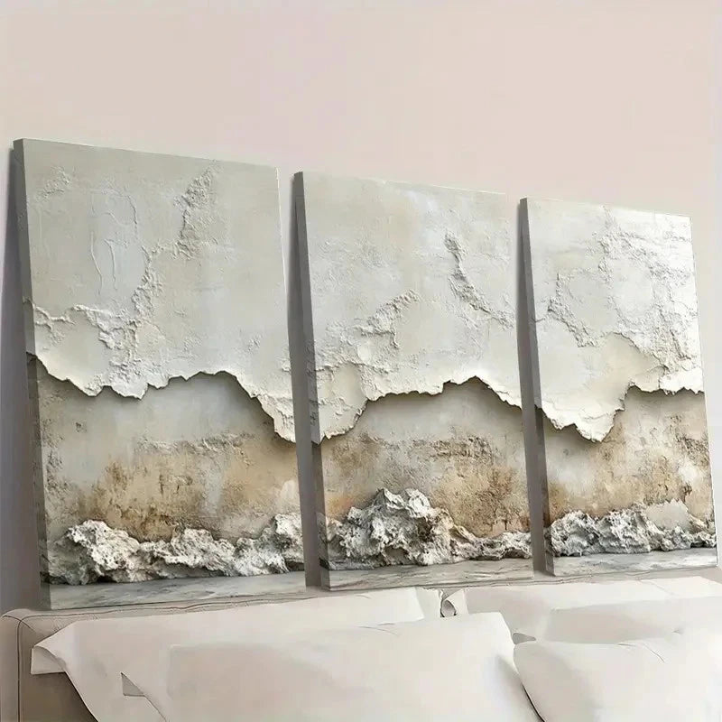 3pcs Minimalist Beige Textured  gj  Wall Art Set Canvas Framed 60x90cm - High Quality Print 100% Australian Made Wall Canvas Ready to Hang