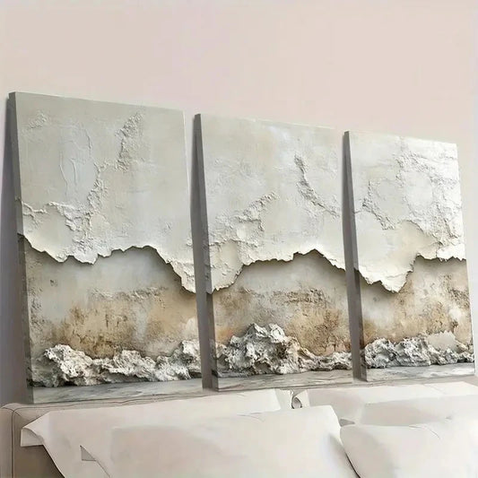 3pcs Minimalist Beige Textured  gj  Wall Art Set Canvas Framed 60x90cm - High Quality Print 100% Australian Made Wall Canvas Ready to Hang