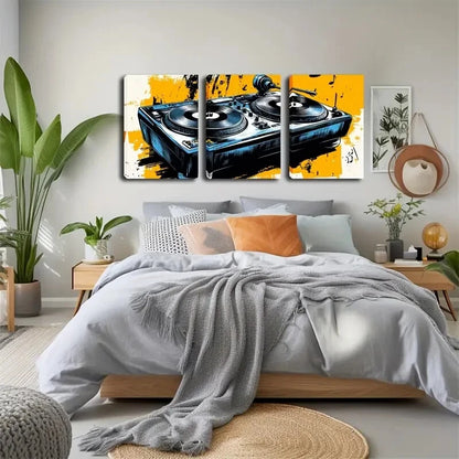 3pcs Vibrant Blue & Yellow Music-Themed Perfect Wall Art Set Canvas Framed 40x60cm - High Quality Print 100% Australian Made Wall Canvas Ready to Hang