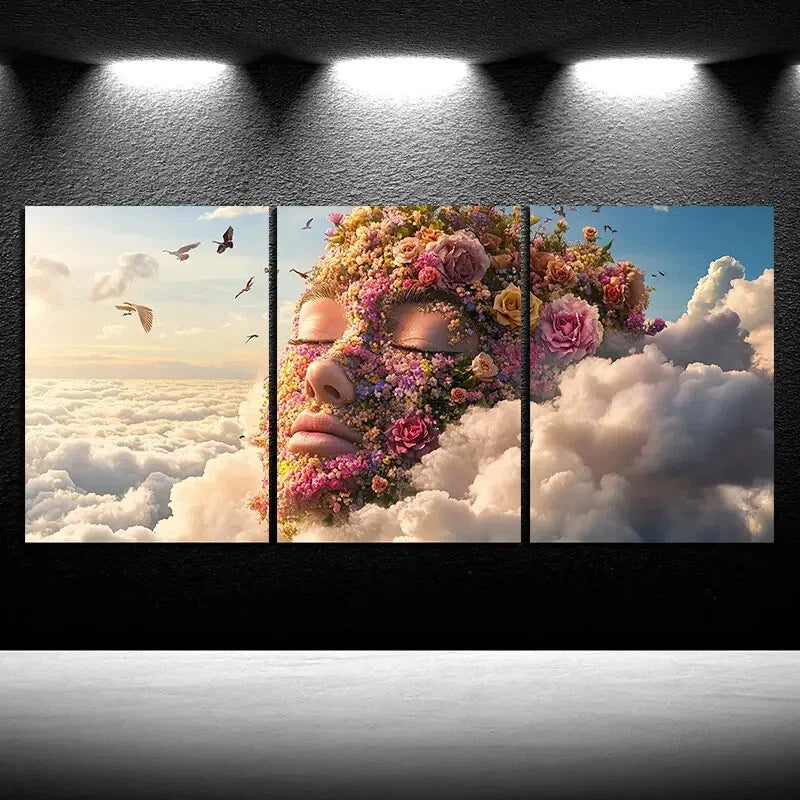 3pcs Abstract Floral Face Design Metal Print Ready to Hang Art