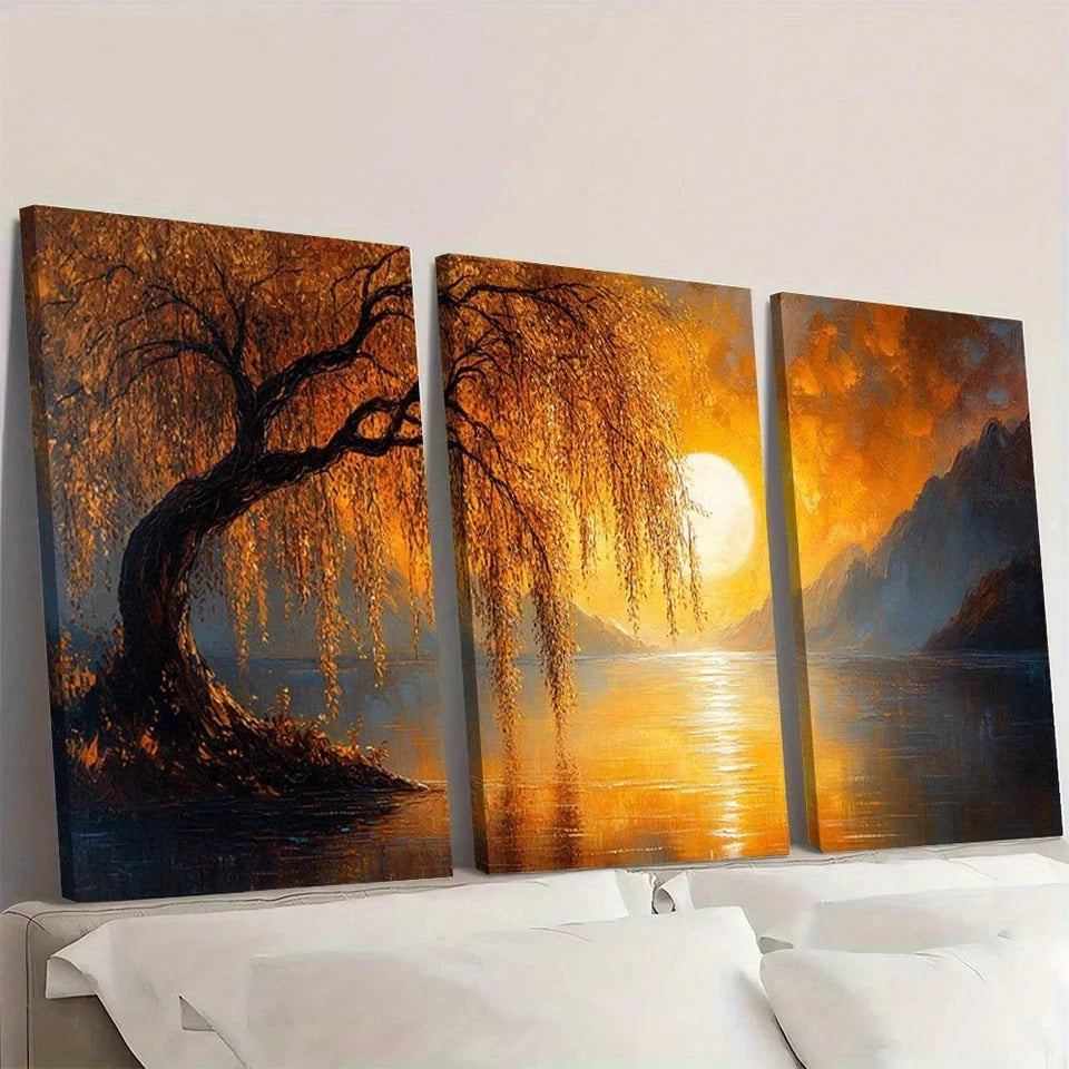 3pcs Painting Weeping Willow Charming Wall Art Set Canvas Framed 40x60cm - High Quality Print 100% Australian Made Wall Canvas Ready to Hang