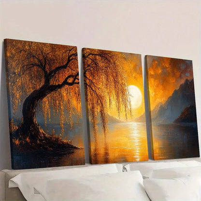 3pcs Painting Weeping Willow Charming Wall Art Set Canvas Framed 40x60cm - High Quality Print 100% Australian Made Wall Canvas Ready to Hang