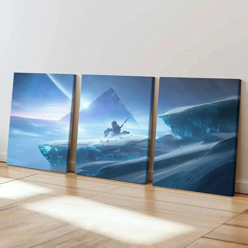 3pcs Sci-Fi Art with Pyramids and Swords Wall Art Set Canvas Framed 40x60cm - High Quality Print 100% Australian Made Wall Canvas Ready to Hang