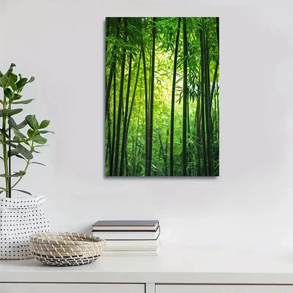 Serene Natural Scene with Sunlit Bamboo Stalk Painting 40x60cm Metal Print Ready to Hang