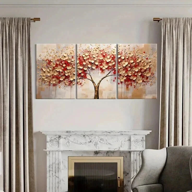 3pcs Abstract Golden Leaves Tree Vintage Wall Art Set Canvas Framed 40x60cm - High Quality Print 100% Australian Made Wall Canvas Ready to Hang