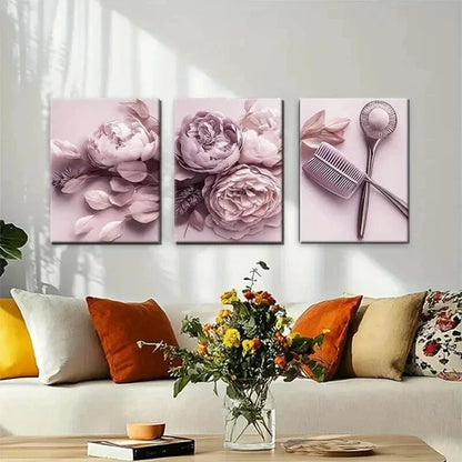 3pcs Soft Pink Peonies Elegant Beauty Perfect Wall Art Set Canvas Unframed - High Quality Print 100% Australian Made Wall Canvas