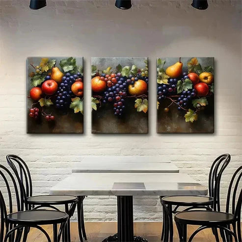 3pcs Classic Still Life Grapes Apple Perfect Wall Art Canvas Unframed - High Quality Print 100% Australian Made Wall Canvas
