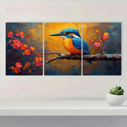 3pcs Blue Kingfisher Bird Wildlife Metal Print Ready to Hang Art