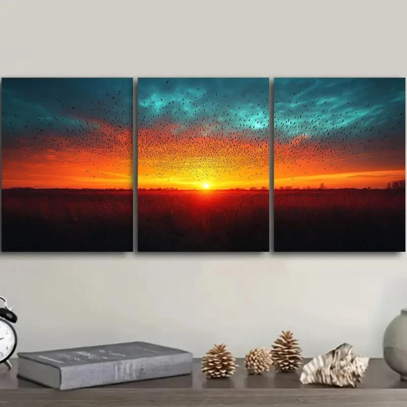 3pcs Bird Flock at Sunset Painting Wall Art Set Canvas Framed 50x70cm - High Quality Print 100% Australian Made Wall Canvas Ready to Hang