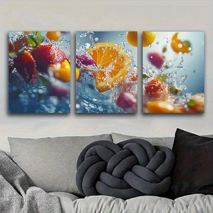 3pcs Colorful Fruits Painting Metal Print Ready to Hang Art