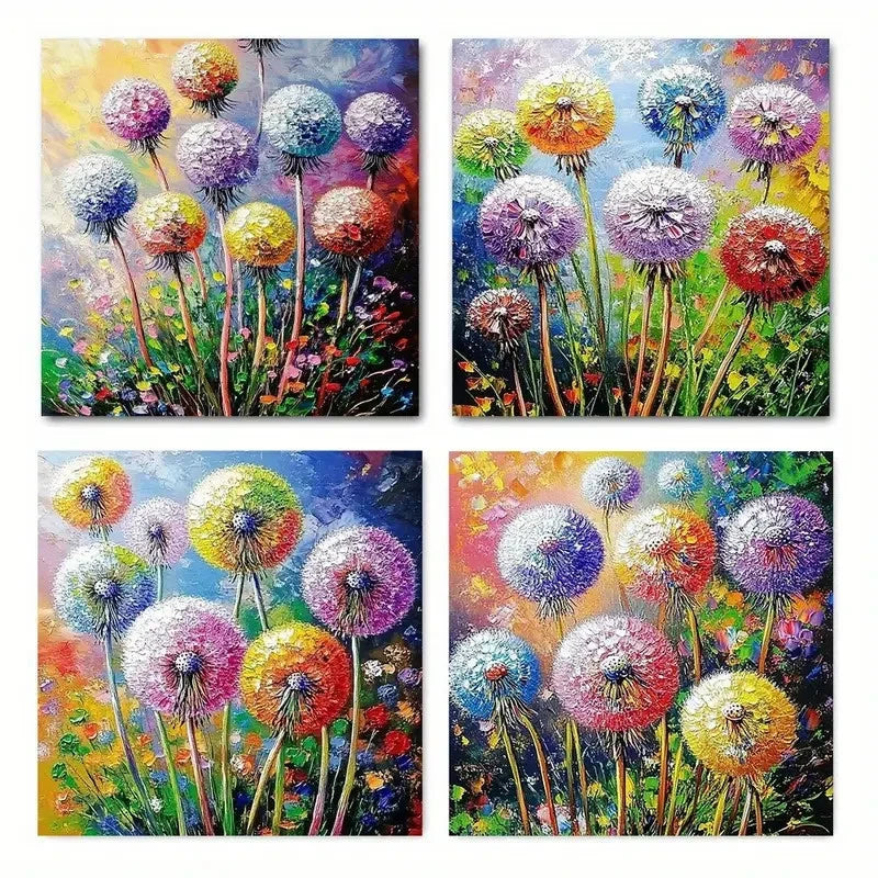 4pcs Colorful Dandelion Pattern Wall Art Canvas Framed