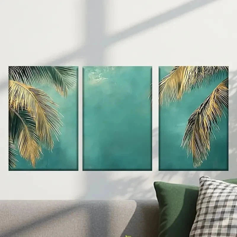 3pcs Palm Trees Against a Blue Sky Wall Art Set Canvas Framed 40x60cm - High Quality Print 100% Australian Made Wall Canvas Ready to Hang