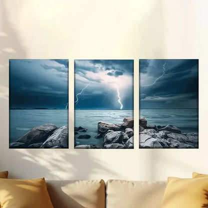 3pcs Thunder and Lightning Reef Wall Art Canvas Unframed - High Quality Print 100% Australian Made Wall Canvas