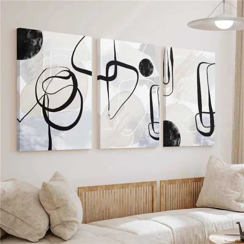 3pcs Neutral Abstract Grey and Black Modern Wall Art Set Canvas Framed 60x90cm - High Quality Print 100% Australian Made Wall Canvas Ready to Hang