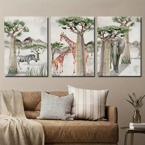 3pcs African Animals Jungle Theme Wall Art Set Canvas Unframed - High Quality Print 100% Australian Made Wall Canvas