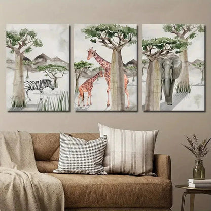 3pcs African Animals Jungle Theme Wall Art Set Canvas Unframed - High Quality Print 100% Australian Made Wall Canvas