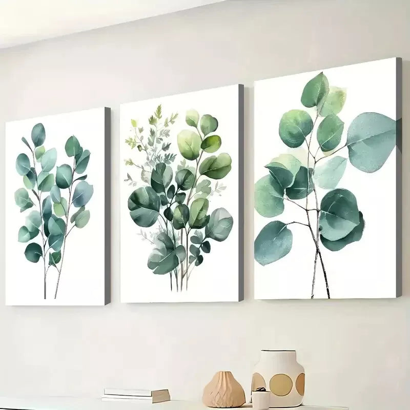 3pcs Modern Natural Plant Leaf Greenish Leaves Wall Art Set Canvas Framed 50x70cm - High Quality Print 100% Australian Made Wall Canvas Ready to Hang - Bella Home Decor