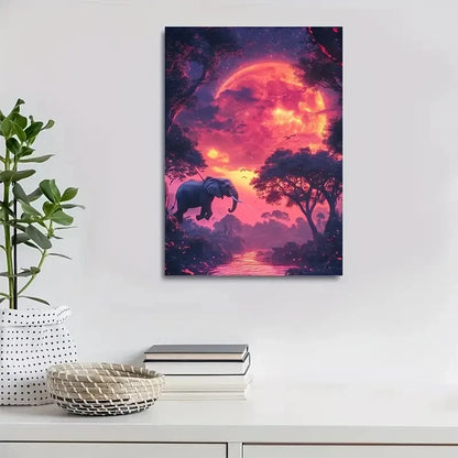 Enchanting Elephant Swinging under Sunset Sky  40x60cm Metal Print Ready to Hang
