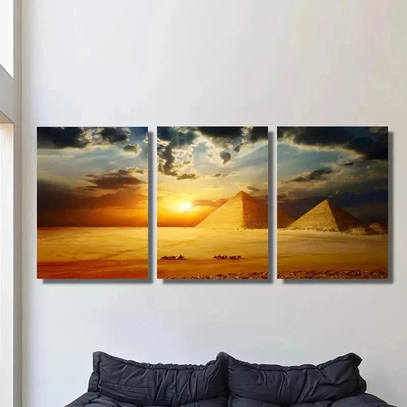 3pcs Cairo Egyptian Pyramids Desert Painting Wall Art Set Canvas Framed 40x60cm - High Quality Print 100% Australian Made Wall Canvas Ready to Hang