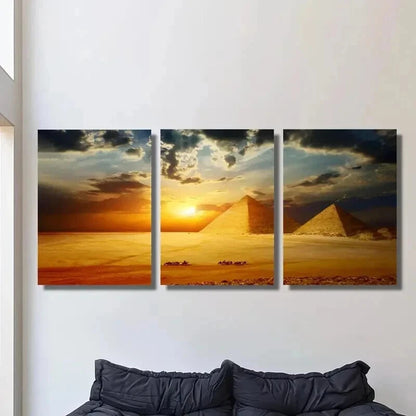 3pcs Cairo Egyptian Pyramids Desert Painting Wall Art Set Canvas Framed 40x60cm - High Quality Print 100% Australian Made Wall Canvas Ready to Hang