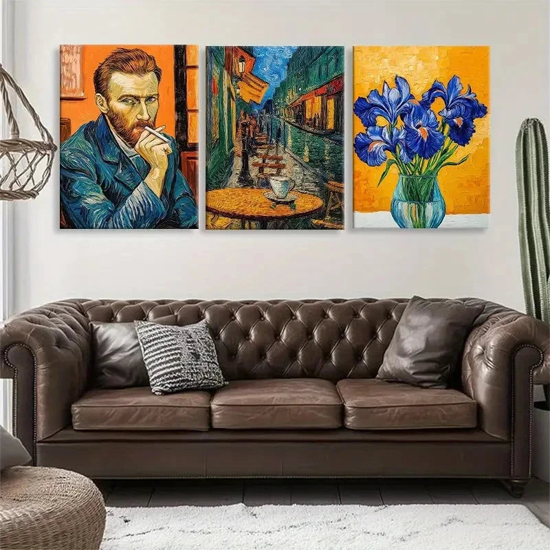 3pcs Portrait Street Scene and Iris Painting Metal Print Ready to Hang Art