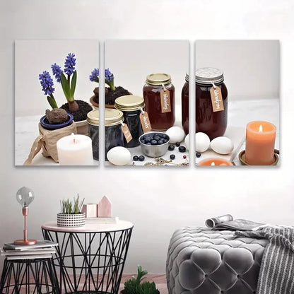 3pcs Table with a vase of flowers and jars Wall Art Set Canvas Framed 60x90cm - High Quality Print 100% Australian Made Wall Canvas Ready to Hang