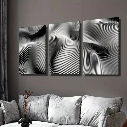3pcs Black and White Dynamic Line Design Wall Art Set Canvas Unframed - High Quality Print 100% Australian Made Wall Canvas