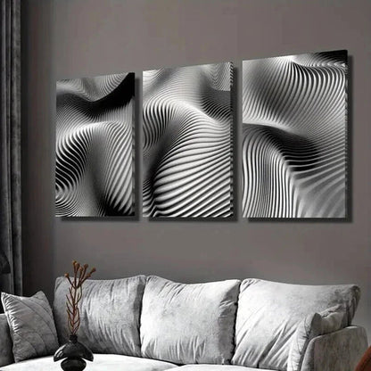 3pcs Black and White Dynamic Line Design Wall Art Set Canvas Unframed - High Quality Print 100% Australian Made Wall Canvas