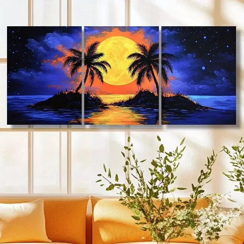 3pcs Vibrant Palm Tree and Ocean View Wall Art Set Canvas Framed 40x60cm - High Quality Print 100% Australian Made Wall Canvas Ready to Hang