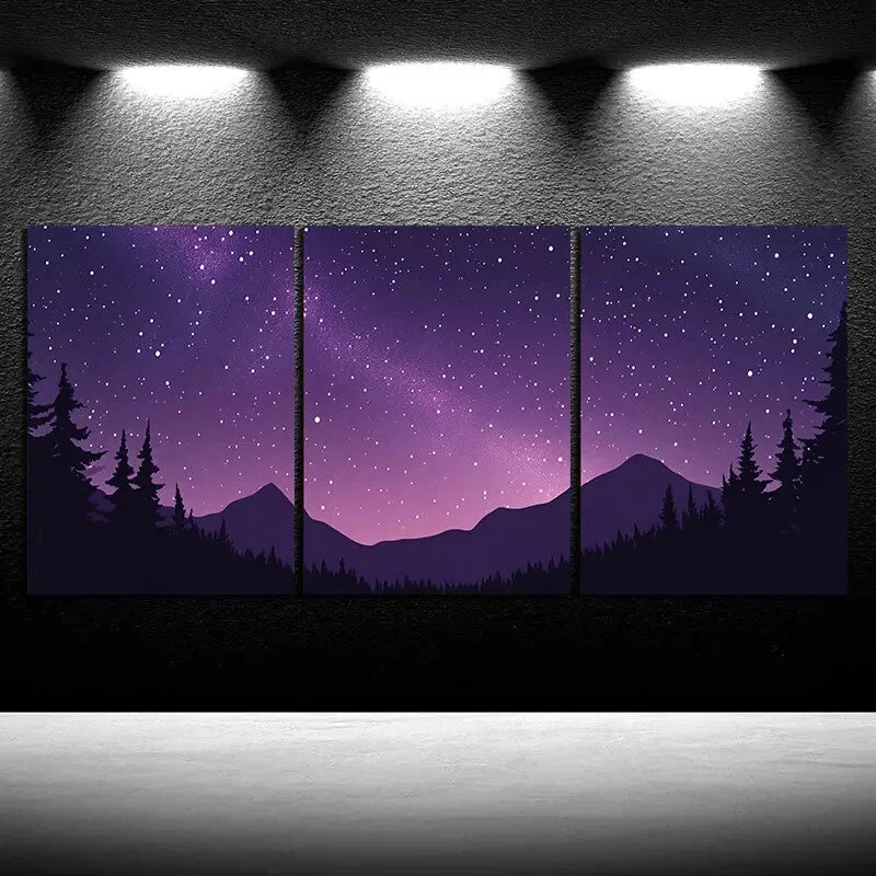 3pcs Pink Purple Starry Sky Painting Metal Print Ready to Hang Art