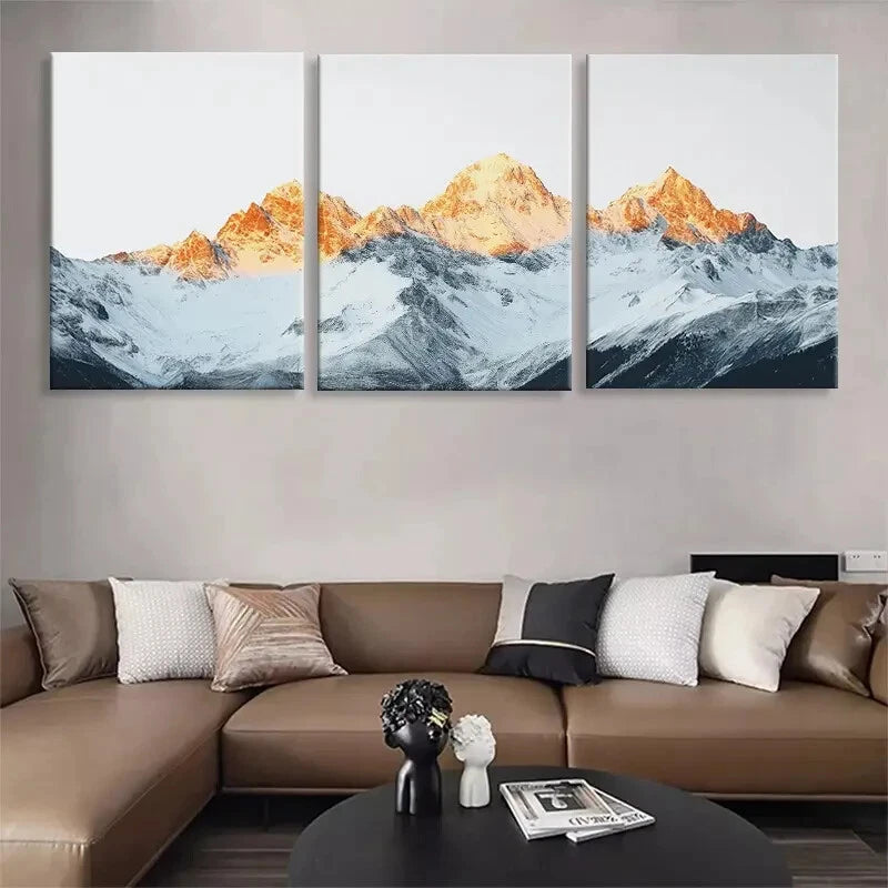 3pcs Snowy Mountain Peak Majestic Golden Perfect Wall Art Set Canvas Framed 40x60cm - High Quality Print 100% Australian Made Wall Canvas Ready to Hang
