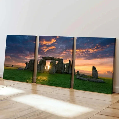 3pcs Stonehenge at Sunset Travel Attraction Wall Art Set Canvas Framed 40x60cm - High Quality Print 100% Australian Made Wall Canvas Ready to Hang