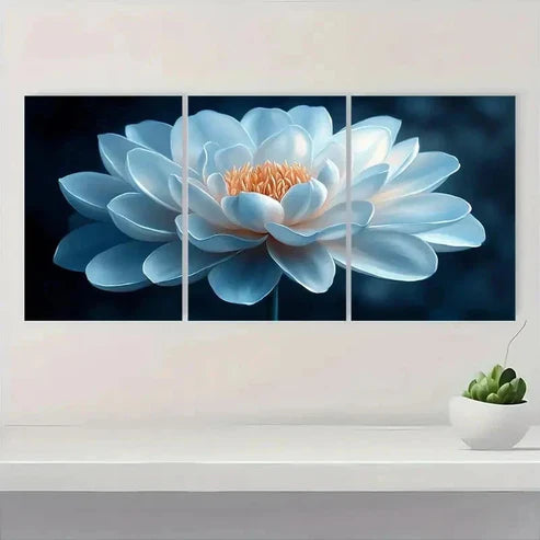 3pcs Serene Blue & Golden Design OK Wall Art Set Canvas Unframed - High Quality Print 100% Australian Made Wall Canvas