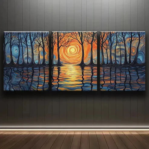 3pcs Abstract Ripple Reflections Shine Nature Wall Art Set Canvas Unframed - High Quality Print 100% Australian Made Wall Canvas