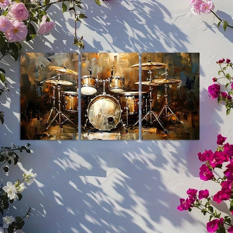 3pcs Powerful Drum Set Design Metal Print Ready to Hang Art