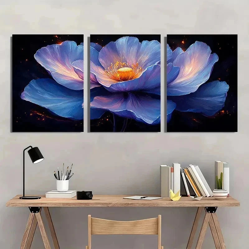 3pcs Vibrant Purple & Blue Floral Perfect Wall Art Set Canvas Framed 40x60cm - High Quality Print 100% Australian Made Wall Canvas Ready to Hang