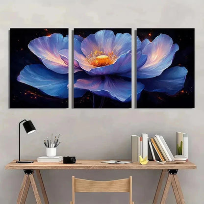 3pcs Vibrant Purple & Blue Floral Perfect Wall Art Set Canvas Framed 40x60cm - High Quality Print 100% Australian Made Wall Canvas Ready to Hang