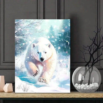 Dynamic White Polar Bear In Snowy Landscape Painting 40x60cm Metal Print Ready to Hang