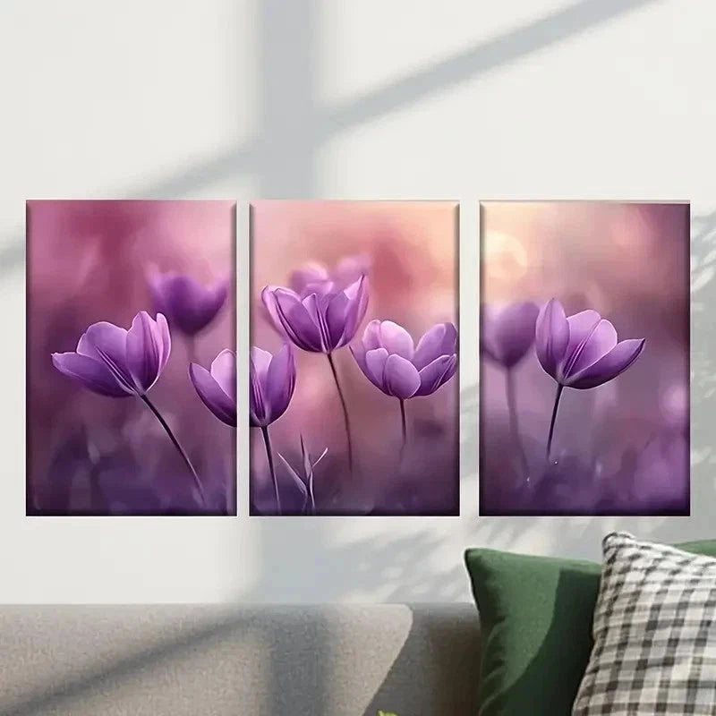 3pcs Purple Tulipaceas Decoration Wall Art Set Canvas Framed 40x60cm - High Quality Print 100% Australian Made Wall Canvas Ready to Hang