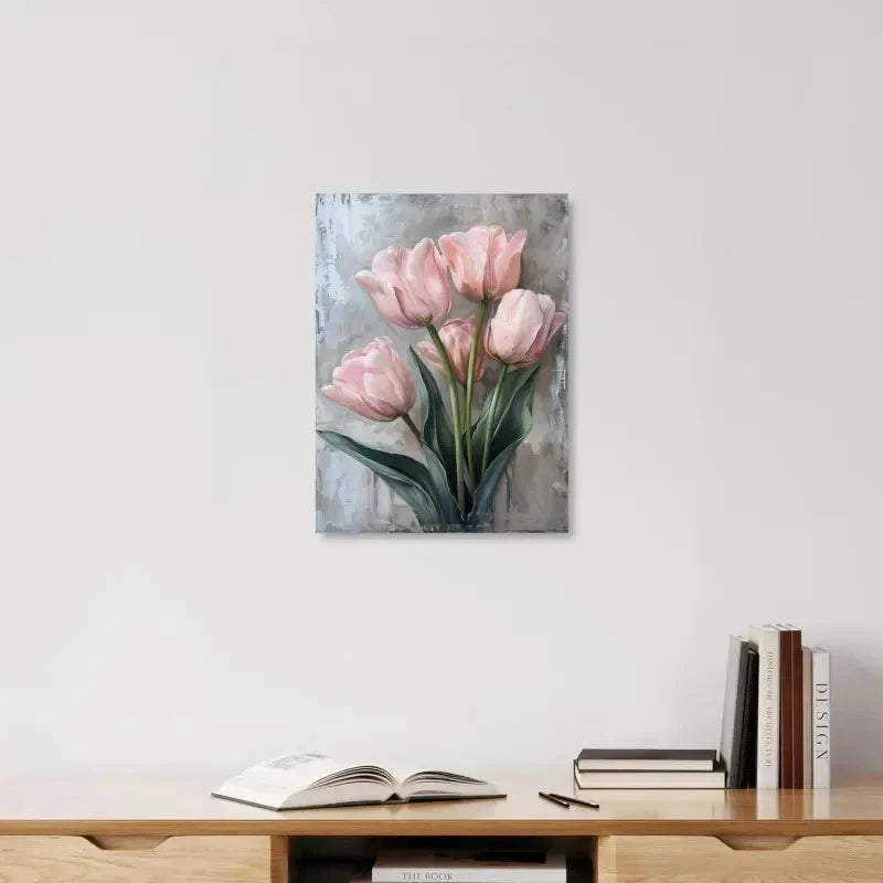 Beautiful Carnation Colorful Pink Tulips Painting 40x60cm Metal Print Ready to Hang